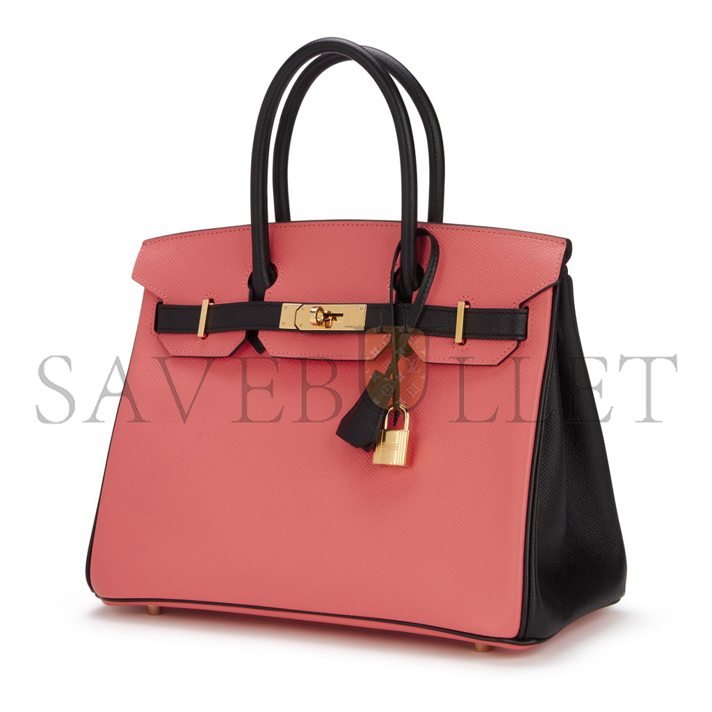 HERMÈS MASTER BIRKIN 25 CHEVRE LEATHER MILKSHAKE PINK AND BLACK GOLD BUCKLE BAG H028361CC69 (25*20*13cm)